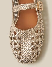 Bessy Woven Leather Mary Jane Ballet Flats, Silver (SILVER), large
