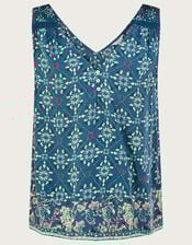 Geometric Tile Print V-Neck Cami Top, Teal (TEAL), large