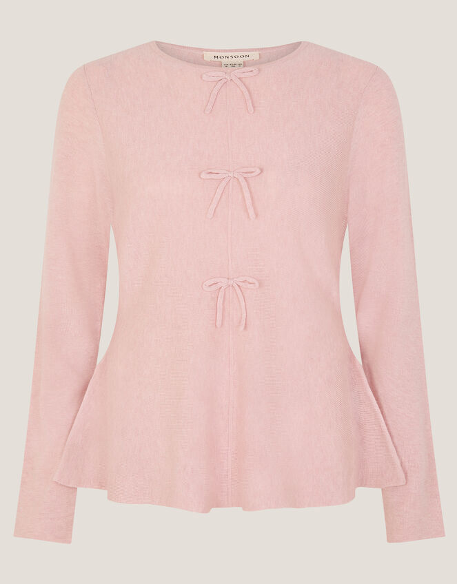 Paula Peplum Bow Jumper, Pink (BLUSH), large