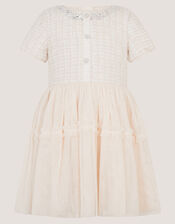 Embellished Tweed Mesh Dress, Ivory (IVORY), large