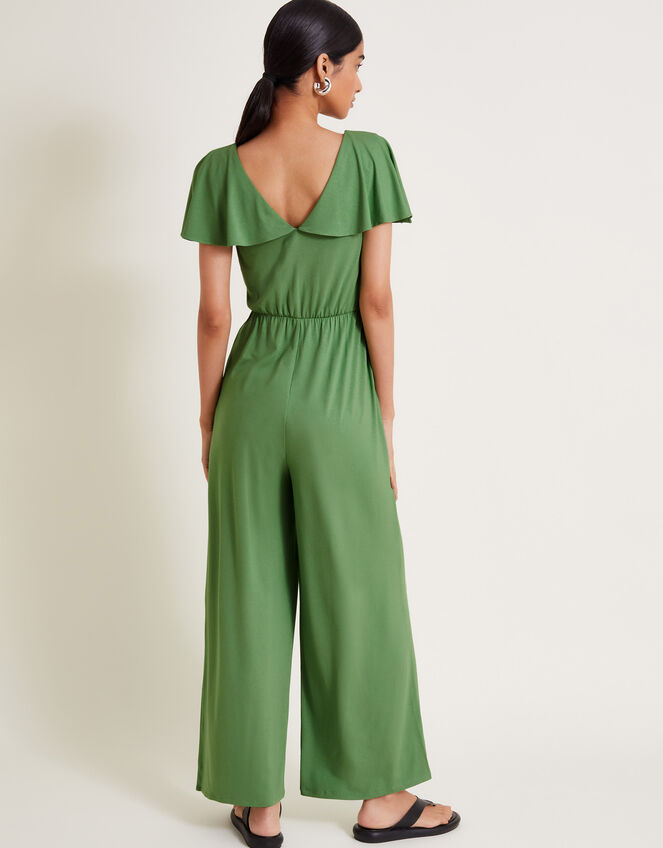 Ronda Ruffle Jersey Jumpsuit, Green (GREEN), large