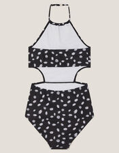 Daisy Cut-Out Halter Swimsuit, Black (BLACK), large