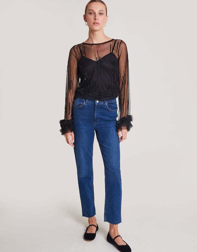 Carmen Corsage Top, Black (BLACK), large