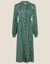 Floral Print Embroidered Shirt Dress, Green (GREEN), large