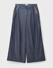 East Jayla Embroidered Denim Trousers, Blue (NAVY), large