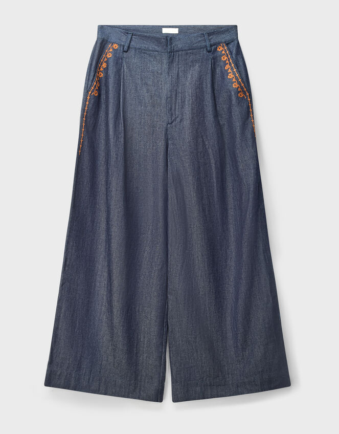 East Jayla Embroidered Denim Trousers, Blue (NAVY), large