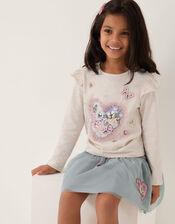 Sequin Heart Butterfly Long Sleeve Top, Ivory (IVORY), large