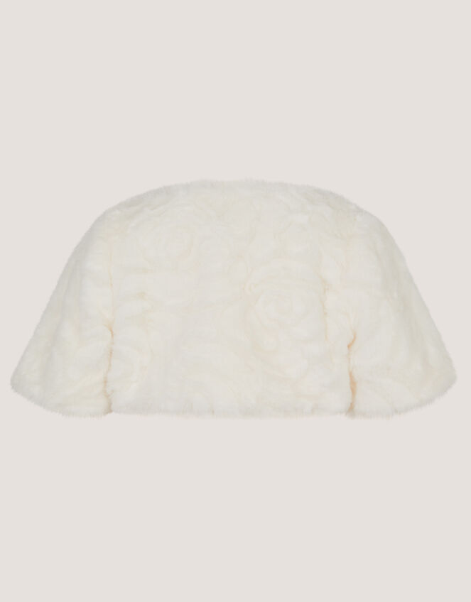 Baby Rose Faux Fur Cardigan, Ivory (IVORY), large