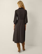 Sally Lace Polka Dot Jersey Midi Dress, Black (BLACK), large
