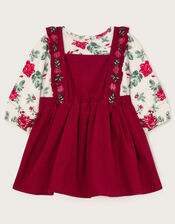 Newborn Floral Long Sleeve Top and Pinafore Set, Red (RED), large