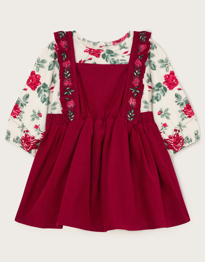 Newborn Floral Long Sleeve Top and Pinafore Set, Red (RED), large