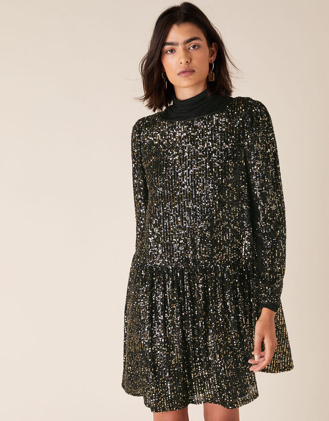 Charlotte Sequin Stretch Tunic Dress, Black (BLACK), large