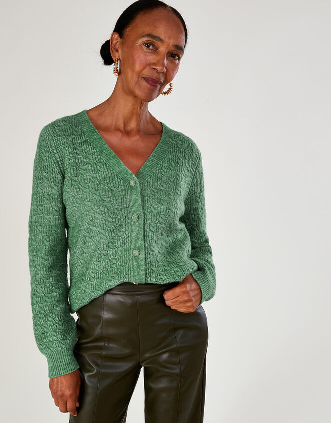 Super-Soft Cable Knit Cardigan, Green (GREEN), large