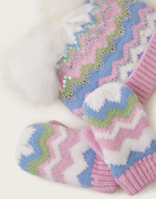 Baby Sara Zig-Zag Beanie and Mittens Set, Multi (MULTI), large