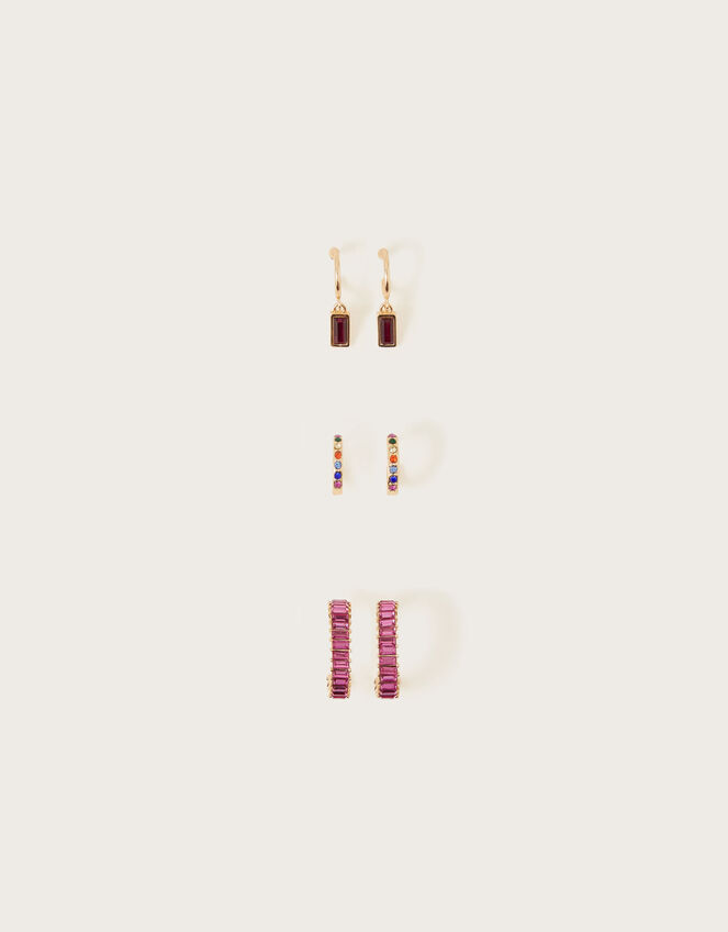 Multi Colour Huggie Hoops Set of Three, , large