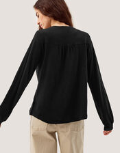Laney Lace Linen Blend Top, Black (BLACK), large