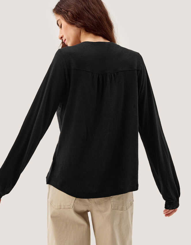 Laney Lace Linen Blend Top, Black (BLACK), large