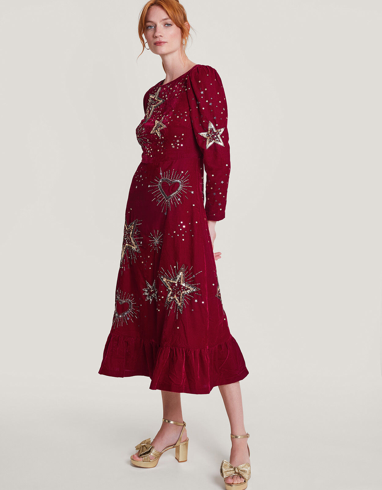 Kata Embellished Velvet Dress Red