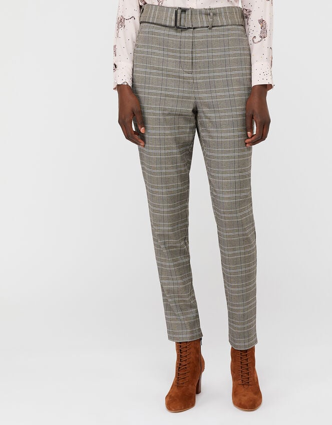 Ettie Check Wide Leg Trousers, Grey (GREY), large