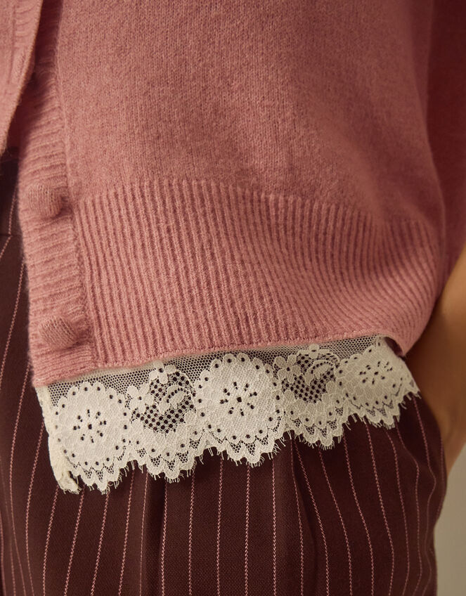 Lula Lace Trim Cardigan, Pink (BLUSH), large