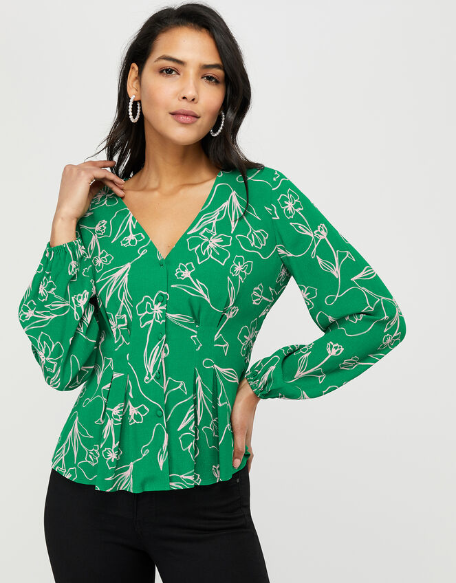 Jean Floral Fitted Blouse in Sustainable Viscose and LENZING™ ECOVERO™, Green (GREEN), large