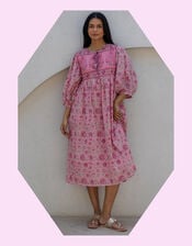 Dilli Grey Fara Floral Block Print Midi Dress, Pink (PINK), large