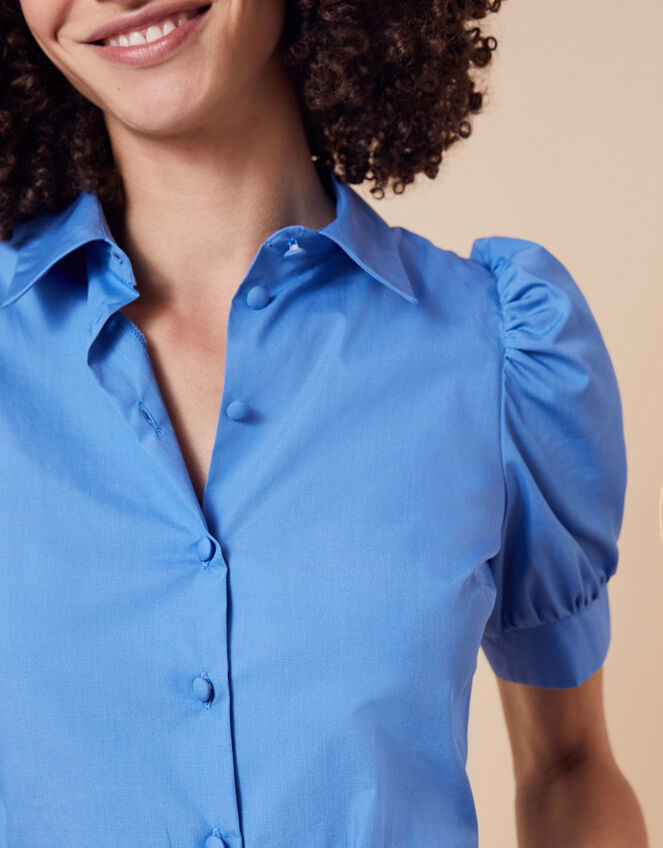Plain Shirt Midi Dress, Blue (BLUE), large