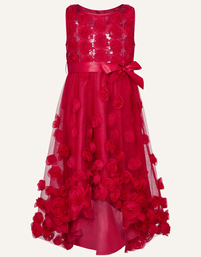Sequin 3D Flower Dress, Red (RED), large