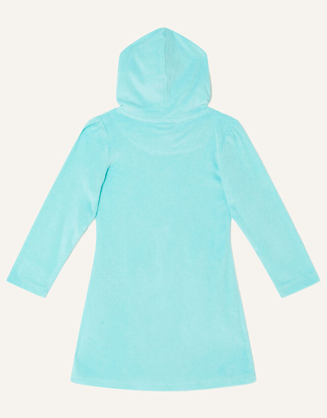 Flamingo Towelling Hooded Dress, Blue (TURQUOISE), large