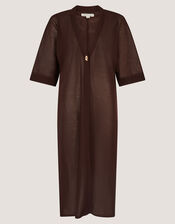 Lo Longline Cardigan, Brown (CHOCOLATE), large