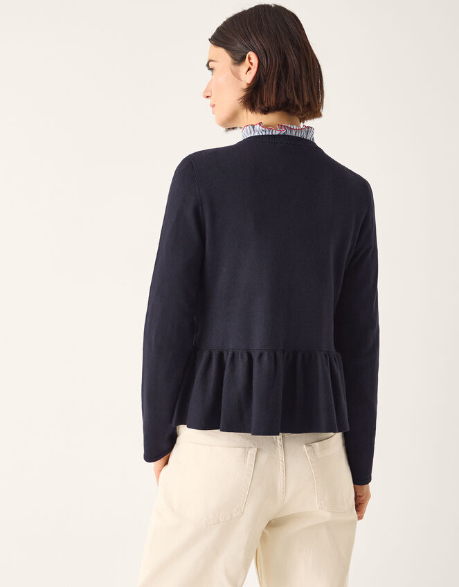 Prune Peplum Cardigan Blue