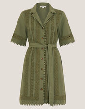 Amelia Embroidered Mini Shirt Dress, Green (KHAKI), large