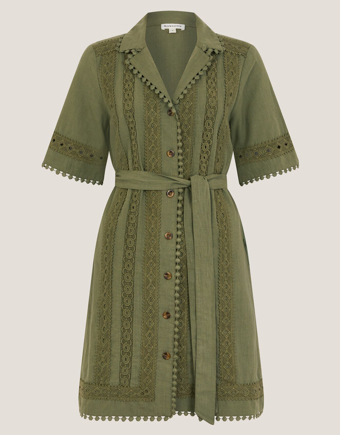 Amelia Embroidered Mini Shirt Dress, Green (KHAKI), large