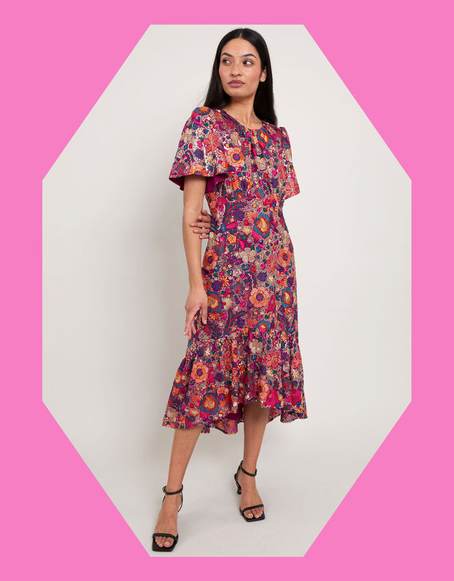East Floral Print Midi Dress, Multi (MULTI), large
