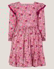 Floral Long Sleeve Bow Dress, Pink (PINK), large