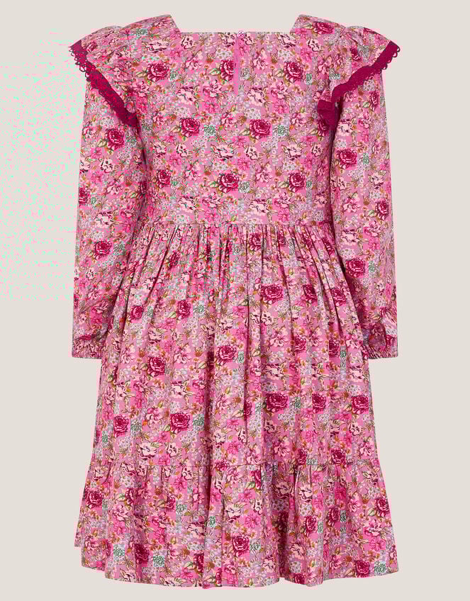 Floral Long Sleeve Bow Dress, Pink (PINK), large
