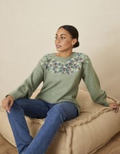 Embroidered Yoke Longline Jumper, Green (SAGE), large