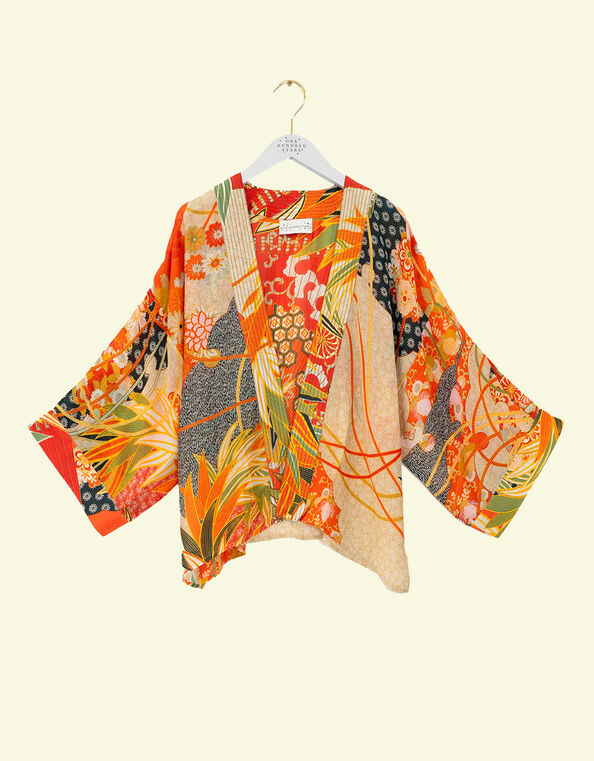 One Hundred Stars Fan Print Short Kimono, , large