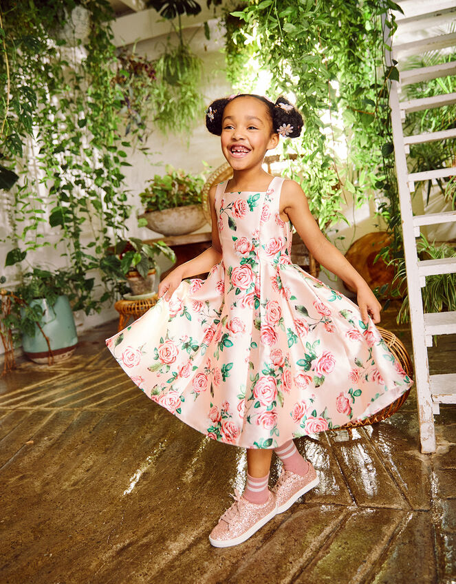 Rose Print Duchess Twill Dress	, Pink (PINK), large