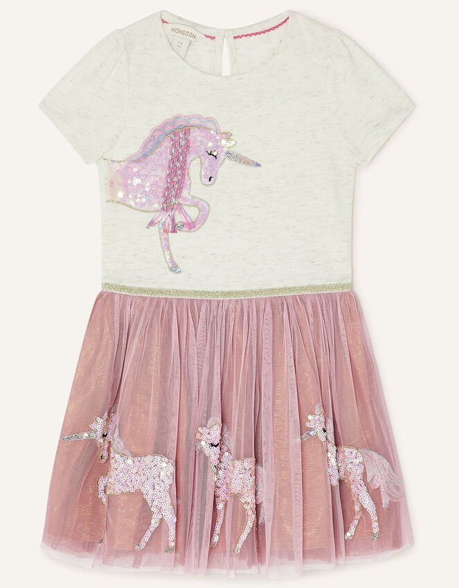 Disco Unicorn Short Sleeve Dress, Pink (PINK), large