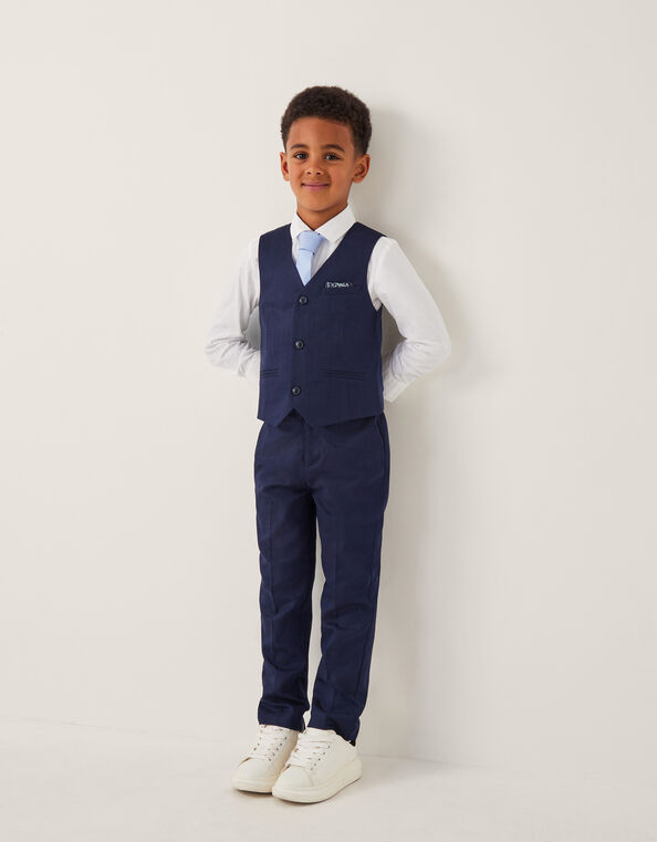 Harry 4-Piece Herringbone Suit with Tie, Blue (NAVY), large