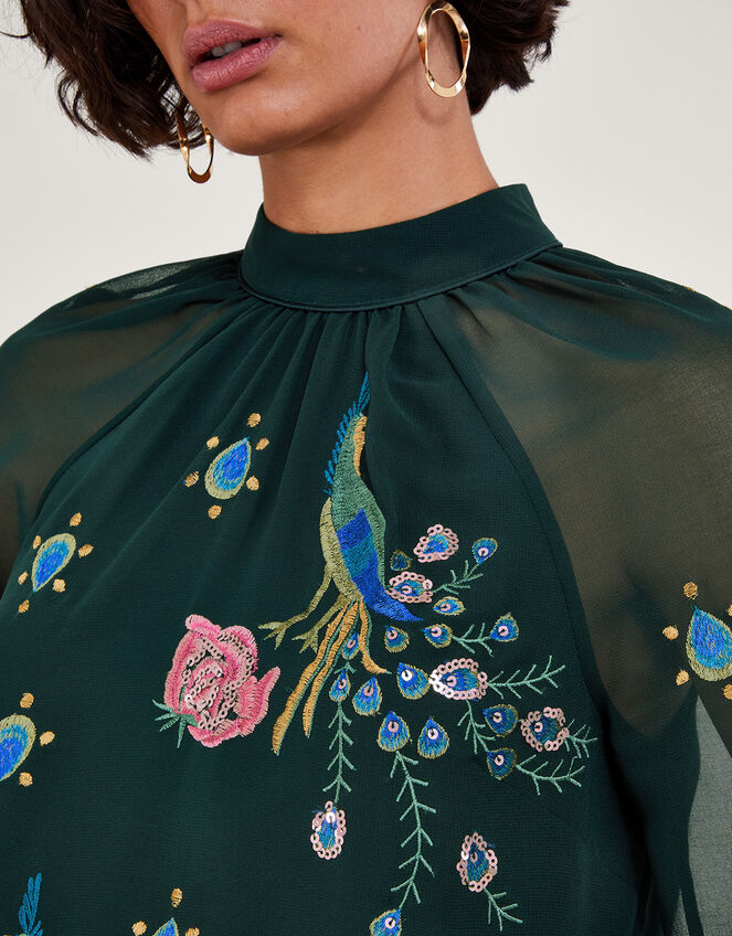 Perla Peacock Embellished Blouse, Green (DARK GREEN), large