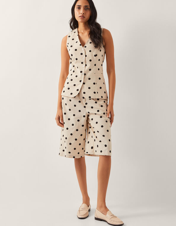 Isabel Polka Dot Longline Shorts, Ivory (IVORY), large