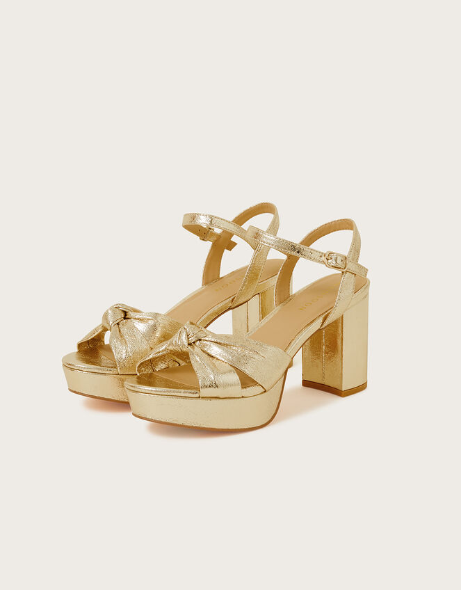 Metallic Twist Knot Platform Heels, Gold (GOLD), large