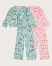 2-Pack Floral Jersey Long Pyjamas, Green (GREEN), large