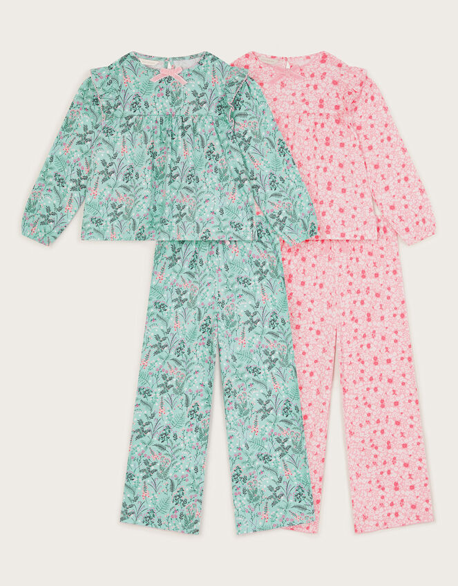 2-Pack Floral Jersey Long Pyjamas, Green (GREEN), large