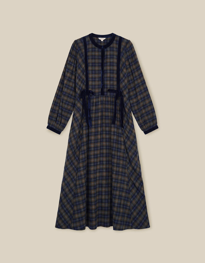 Bella Velvet Check Print Midi Dress, Blue (NAVY), large