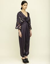 Tallulah & Hope Jodie Embroidered Wrap Jumpsuit, Grey (SMOKE), large