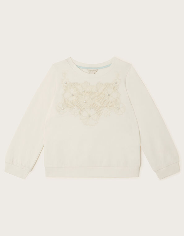 Pearly Floral Sweatshirt, Ivory (IVORY), large