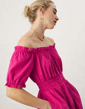 Bardot Shirred Waist Textured Dress, Pink (PINK), large